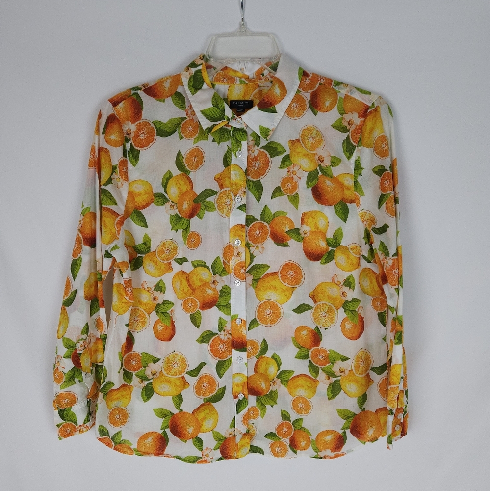 Talbots Orange and Green Button Down Shirt with Dress Shirt Collar